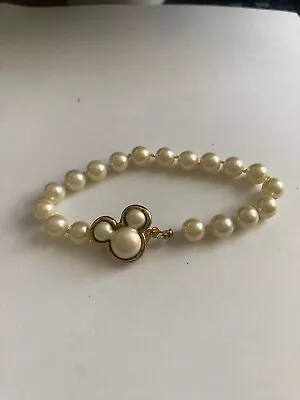 Disney Mickey Mouse Faux Pearl Bracelet With Pearl Inlay Mickey Ear Box Clasp 7” • $29