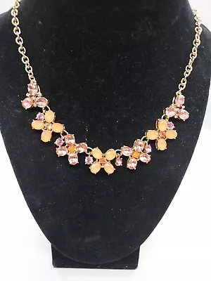 Vintage Pink/Peach Rhinestone Flower Necklace With Goldtone Chain 16  Long F-63 • $3.49