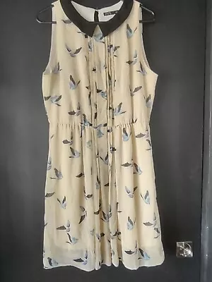 Sweet Zara Basic Gathered Waist Light Yellow Bird Print Dress - Size L • $15