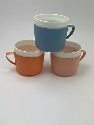 Set Of 3 Vintage Bolero Therm O Ware Coffee Cups Multi  Color Blue Orange Pink • $10