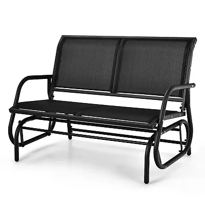 Outdoor Swing Glider Chair Cozy Patio Bench Steel Rocking Garden Loveseat Black • £76.95