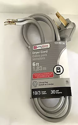 New 6 Foot Dryer Cord 3 Prong 30 Amp 10 Gauge - Utilitech #0148708  10-30P • $12.99