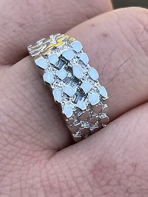 Mens REAL Solid 925 Sterling Silver Nugget Ring Iced Baguette CZ Sz 6-13 • $39.31