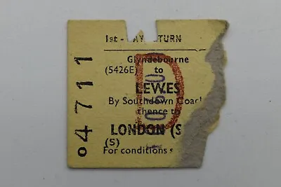 Railway Ticket Glyndebourne To Lewes To London (SR) 1st Class BRB #4711 • £2.15
