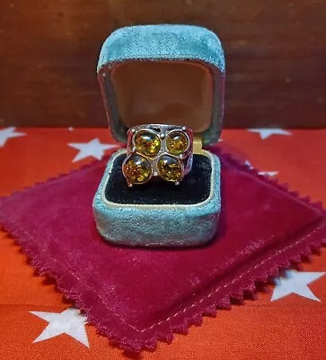 Sterling Silver Baltic Amber Modern Art Ring Unique Design Vintage Sz 8.5 Floral • $32