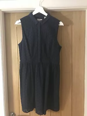 Jack Wills Size 10 Navy Sleeveless Collared Embodiered Anglaise Dress  • £5