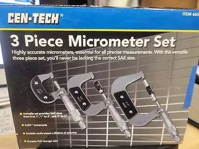 Cen-tech Micrometer Set / Machinists Tools Set Of 3 0.001  0-1  1-2  2 3 • $45.95