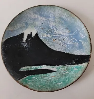 Vintage Snow Capped Mountain Ocean Scene Enameled Copper Bowl 3.75 W • $17.50