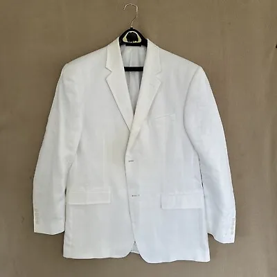 APT 9 Sport Coat Jacket 42R White 100% Linen 2 Stain Spots Front 2 Btn Modern • $20