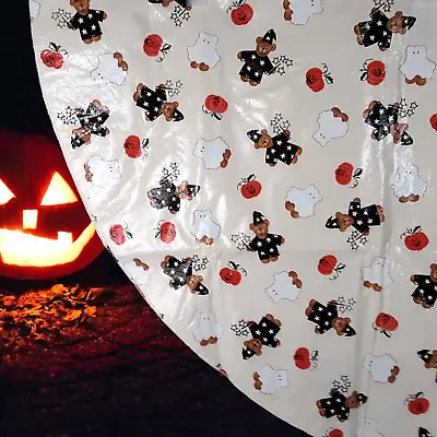 Halloween Tablecloth 58  Round Vinyl Plastic Flannel Back Ghost Wizard Pumpkin • £18