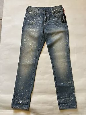 New True Religion Women's Cameron Boyfriend Constellations Gold Jeans Size 24 • $35