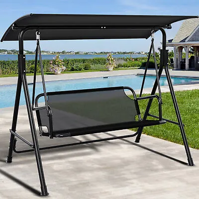 Garden Swing Chair 3 Seater With Canopy Outdoor Hanging Hammock Seat Patio Bench • £95.99