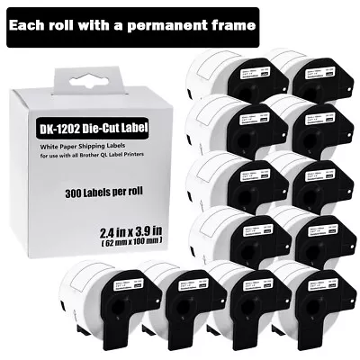 12Rolls 2-3/7 X4  White Paper Shipping Labels DK-1202 For Brother QL-1060N/580N • $76.95