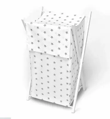 LAUNDRY BASKET WITH WHITE FRAME STORAGE REMOVABLE LINEN  Small Stars On White • £24.99