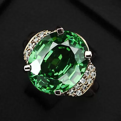 Charming Green Tsavorite Garnet Oval 13.10 CT 925 Sterling Silver Handmade Rings • $51.27