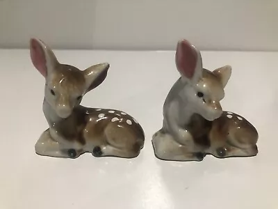 Vintage Bone China Japan Deer Doe Fawn Laying Down Glossy Figurines 2 Items • $39.99