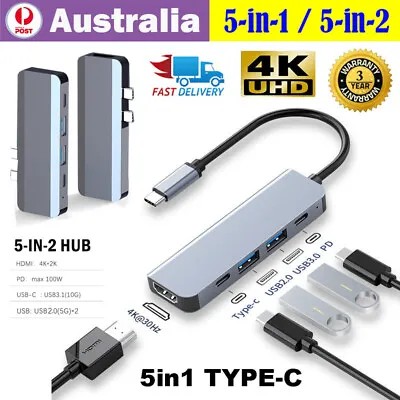 $20.99 • Buy 5 In 1/2 USB-C Type C HD Output 4K HDMI USB 3.0 PD Adapter Dock HUB For MacBook