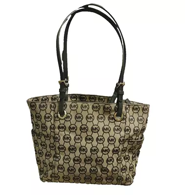 Michael Kors Jet Set Tote Leather And Canvas Black And Tan Logo • $35