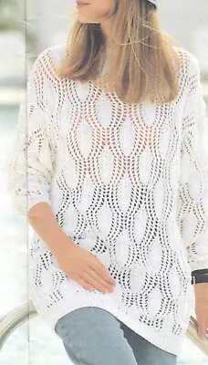 Knitting Pattern Lovely Design Lacy Sweater Tunic Lana Grossa Cotton Yarn 34-46  • £1.99