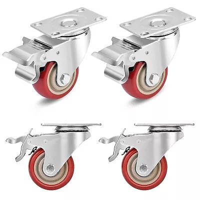 3 Inch Industrial Heavy Duty Swivel Caster Wheels With BrakeSet Of 4 Safety Loc • $52.99