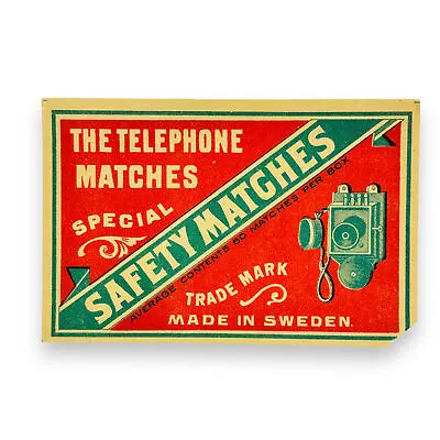 C.1900 Telephone Booth Special Safety Matches Matchbox Label Made In Sweden • $17.59