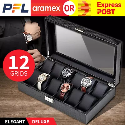 🔥High-Grade 12 Grids Carbon Fiber Watch Box Storage Case Display Organizer Gift • $29.89