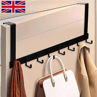 Over The Door 8 Hooks Hanger Rack Organizer Cloth Storage Silver Towel Coat UK • £7.99