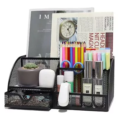 Mesh Desk OrganiserMulti-Use Desk Tidy & Pen Holder With 6 Storage And 1 Drawer • £12.99