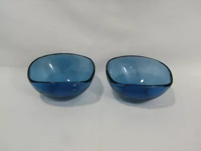 Pair Of Vintage Vereco France Smoky Blue Glass Square Berry Or Dessert Bowls • $9.99