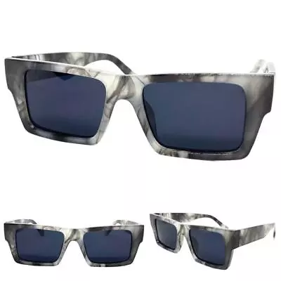 Classic Vintage Retro Style SUN GLASSES Square Gray Marble Frame Super Dark Lens • $14.99