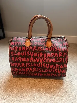 Auth Louis Vuitton Monogram Graffiti Speedy 30 Handbag Pink Stephen Sprouse • £1800