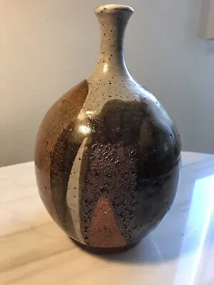 Vintage Mid-Century Modern MCM Glazed Pottery Art Vase Vessel Earthtones 1960s • $44.97