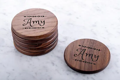 £7.99 • Buy Personalised Engraved Wooden Walnut Coasters Wedding Perfect Gift Custom Round