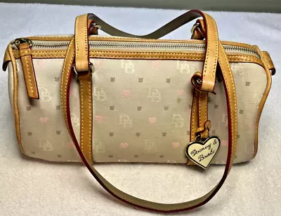 Dooney & Bourke Signature Canvas/Leather Barrel Handbag Purse Cream/Brown • $38.95