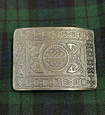   Scottish Highland CELTIC FISHERMAN'S KNOT Kilt Belt Buckle Nickel Antique  • $14.99