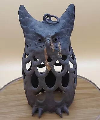 Vintage Mid-Century Cast Iron Owl Garden Lantern CRYING • $125