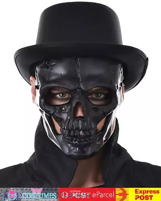 Black Skull Skeleton Mens Face Mask Zombie Halloween Costume Accessory • $32