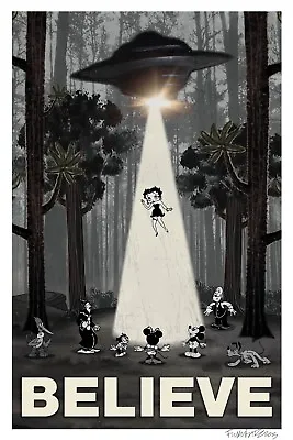 I Want To Believe UFO Flying Saucer X-Files Poster/Print Betty Boop Cartoons  • $20