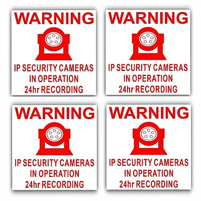4 X IP Camera Security In Operation Stickers-24hr Surveillance CCTV Signs • £3.49
