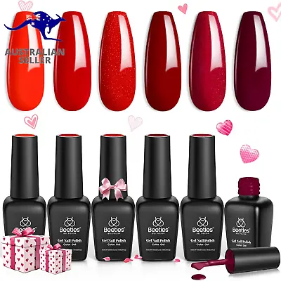 Beetles Red Gel Nail Polish Set - 6 Colors Bloody Mary Collection Popular Shimme • $16.99