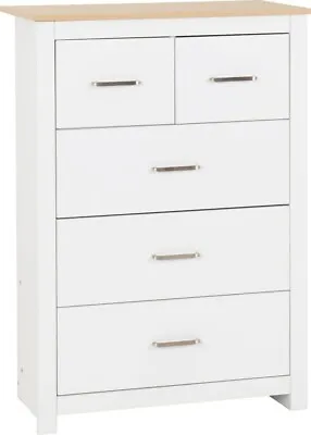 Portland 5 Drawer 3 And 2 Chest In White With Oak Effect Finish • £134.99