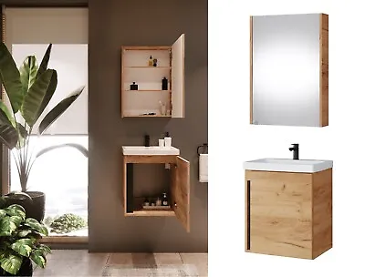 Bathroom 500mm Vanity Unit Set Sink Basin Mirror Cabinet Wall Storage Oak Avir • £254.95