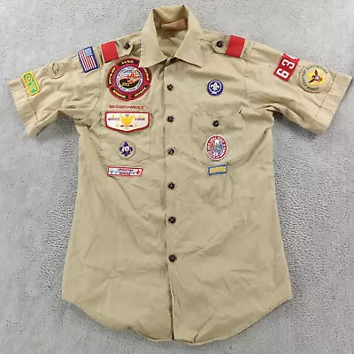 Vintage Boy Scouts Of America BSA Official Uniform Shirt Men Sz S Patchwork Tan  • $41.60