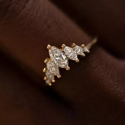 2ctw Marquise Cut Real Moissanite Eternity Wedding Ring Yellow Gold Plated • $139.49