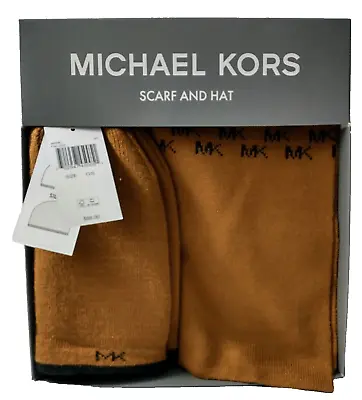 NWT MICHAEL KORS Men's Hat & Scarf 2pc. Set Reversible Caramel/Black One Size • $19.95