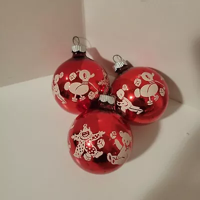 Vintage Set Of 3 Shiny Bright Red & White Mercury Glass Christmas Ball Ornaments • $60
