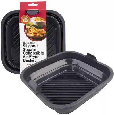 Daily Bake: Silicone Square Collapsible Air Fryer Basket - Charcoal (22x22cm) • $39.99