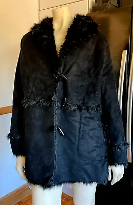VGC MARKS & SPENCER FAUX Fur SUEDE Feel BLACK JACKET 16 Vintage Wholesale Stock • $1.25