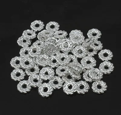 £1.99 • Buy 🎀 3 FOR 2 🎀 100 Silver Twisted Rondelle 4mm Spacer Beads For Jewellery Making