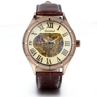 Men Automatic Mechanical Watch Luxury Skeleton Dial Leather Band Wristwatch Gift • $22.99